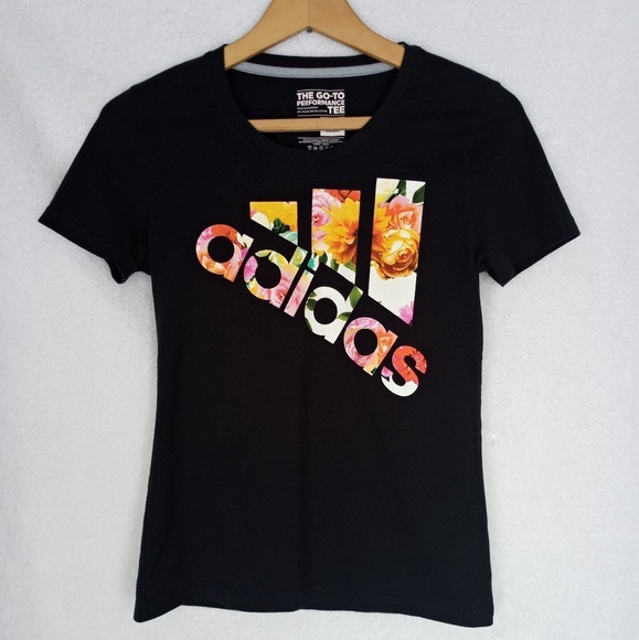 adidas Tops - Adidas Floral Logo Performance black xs Tee